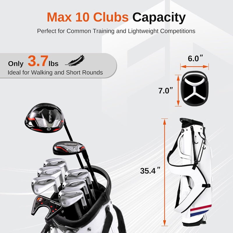 Full Choice Lightweight Golf Stand Bag, 4-Way Full-Length Dividers, Holds Up to 10 Clubs, 3.7 lbs Golf Bag with Dual Straps & Stand for Driving Range, Par 3, and Standard Courses - Image 4